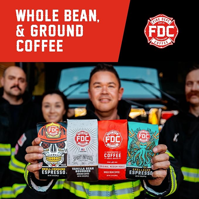 Fire Department Coffee - Gives Back to Firefighters - Bold & Smooth Shellback Espresso Ground Coffee - Roasted in the USA - Veteran Owned - 12 oz