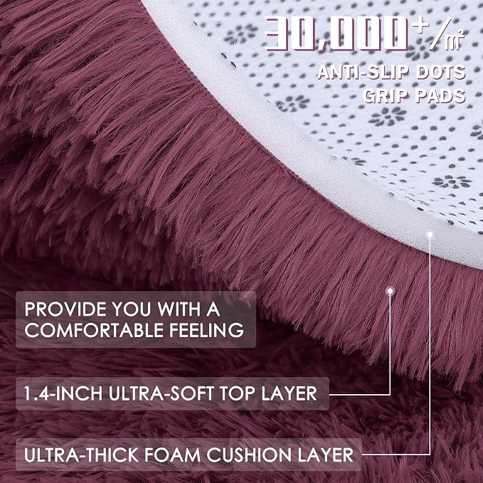 OLANLY Burgundy Round Rugs for Bedroom - Image 7