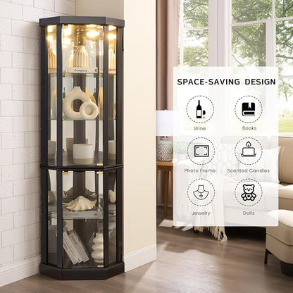 Corner Curio Cabinet, Light Bulb Inclued, Wine Bar China Cabinet - Image 9