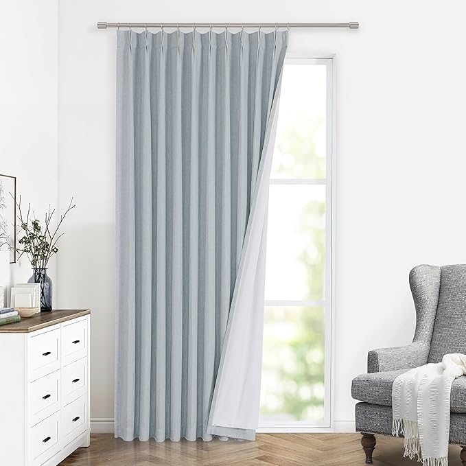 Vision Home Blue Fog Pinch Pleated Full Blackout Curtains Linen Blended Room by VisionHome