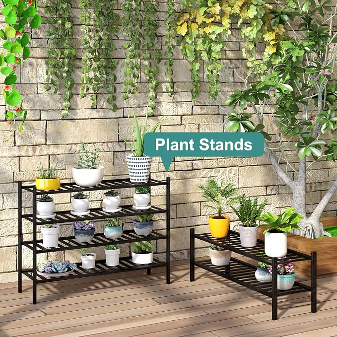viewcare Black 4-Tier Long Shoe Rack, Bamboo Wood - Image 7