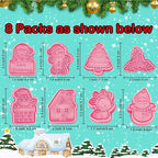 Leesgel Christmas Cookie Cutters, 3D Christmas Holiday Cookie Cutters Shapes with Santa/Xmas Tree/House/Deer, Christmas Party Decorations Ornaments