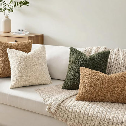Faux Fur Throw Pillow Covers 20x20 Inch Set of 2 Boucle Neutral Decorative - Image 2