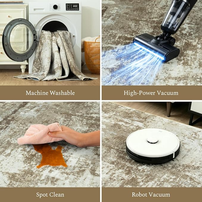 Rugflix 5x7 Area Rugs for Living Room, Washable Brown Large Rug | Machine - Image 4