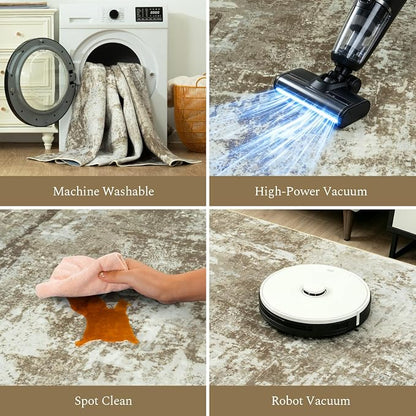 Rugflix 5x7 Area Rugs for Living Room, Washable Brown Large Rug | Machine - Image 4
