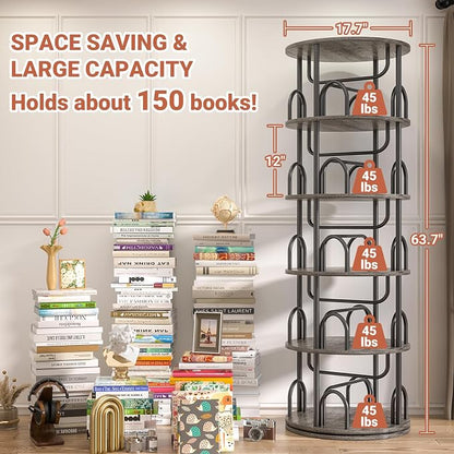 Aheaplus 5 Tier Rotating Bookshelf Tower, 360 Display Spinning Bookcase - Image 2