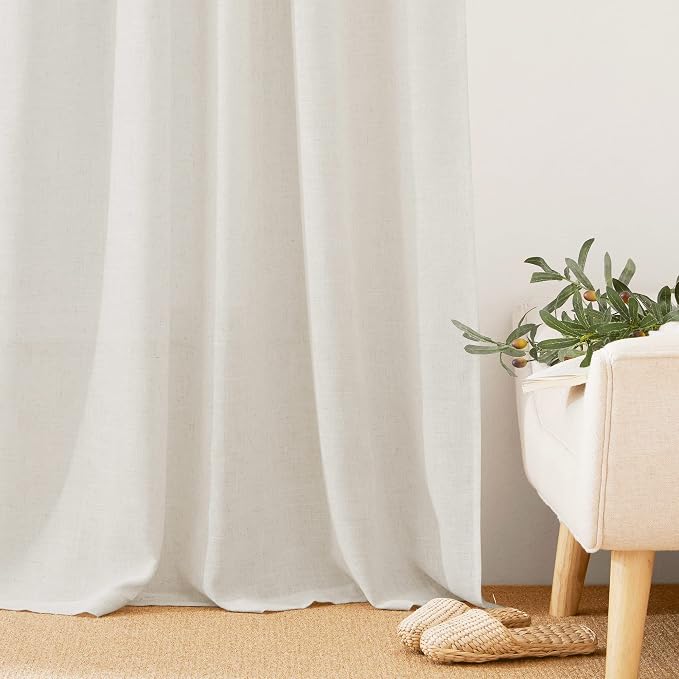 RYB HOME Faux Linen Blended Sheer Curtains, Light Filtering Ariy Vertical - Image 6