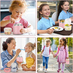 2-in-1 Insulated Food Jar & Snack Container - 15oz Kids Soup Thermos for Hot Food with Handle and Spoon, Leak Proof Reusable Toddler Snack Box, Perfect for School & Travel, Pink