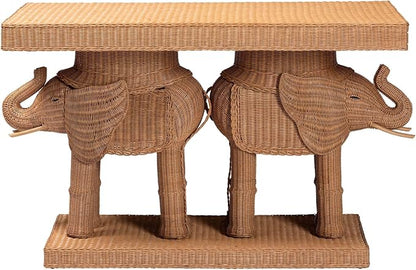 Bali & pari Elissa Bohemian Honey Rattan Elephant Console Table - Image 4