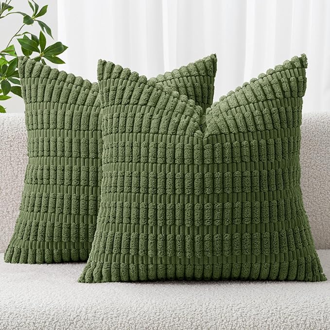 MIULEE Corduroy Decorative Throw Pillow Covers 18x18 Moss Green Pack of 2 | by MIULEE