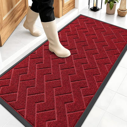 OLANLY Front Door Mat Outside 47x23, All-Season Absorbent Rubber Doormat | Wine by OLANLY