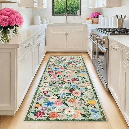 PLHXFR 2x6 Washable Runner Rug：Floral Indoor Kitchen Soft Carpet Green | by PLHXFRSoftAreaRugs