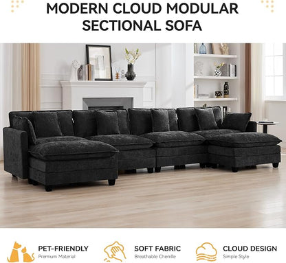 147'' Modualr Sectional Cloud Deep Seat Couch, Oversized Chenille U Shaped - Image 7