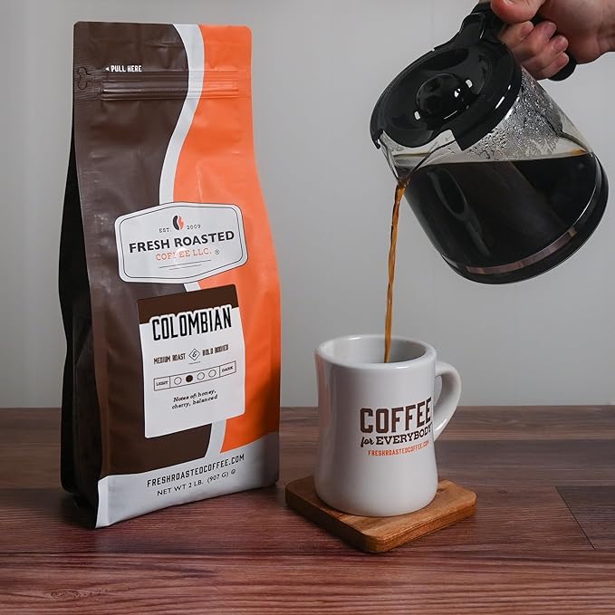 Fresh Roasted Coffee,100% Colombian, 2 lb (32 oz), Medium Roast, Kosher, Ground