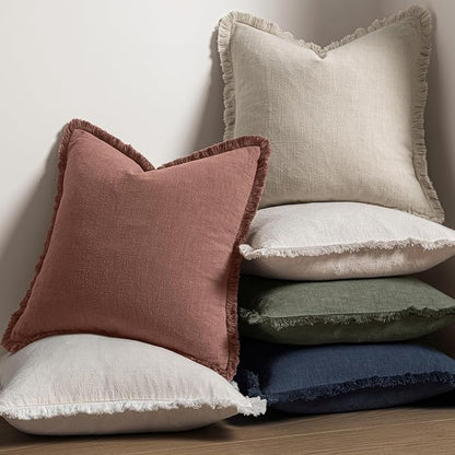 MIULEE Linen Fringe Decorative Fall Throw Pillow Covers Autumn Glaze 20x20 | - Image 4