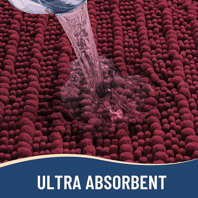 Arotive Luxury Chenille Bathroom Rug Mat, Extra Soft Thick Absorbent Shaggy Bath Rugs, Non-Slip Machine Wash Dry, Plush Bath Mats for Bathroom, Shower and Tub, 59x35, Burgundy