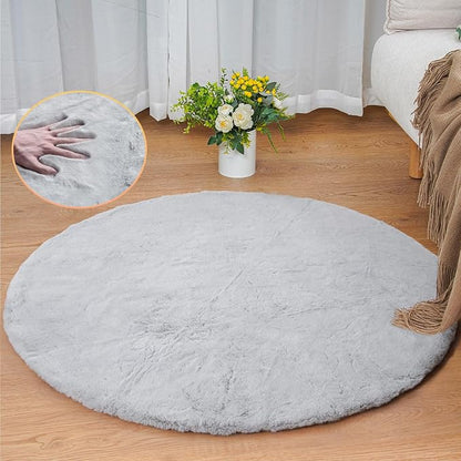 ORINOVA Round Furry Rugs for Living Room Faux Rabbit Fluffy Fur Rug for Bedroom - Image 3