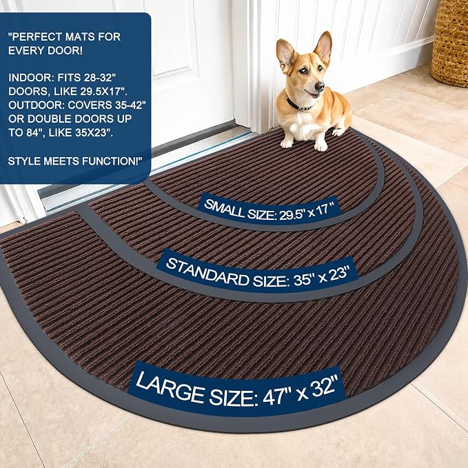 OLANLY Half Circle Front Door Mat 35x23, Waterproof Heavy-Duty Doormat | Brown - Image 2