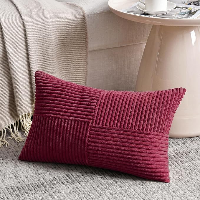 Fancy Homi 2 Packs Burgundy Lumbar Decorative Throw Pillow Covers 16x26 Inch - Image 2