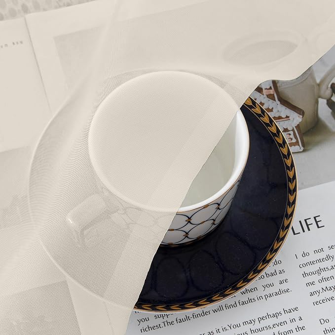 Simplebrand Cream Sheer Curtains 96 Inches Long 2 Panels, Light Filtering Rod - Image 6