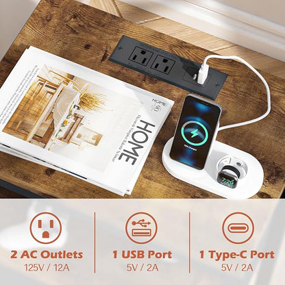 SUPERJARE Nightstand with Charging Station, Bed Side Table with Adjustable - Image 6