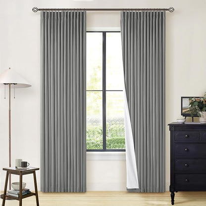 Grey Pinch Pleated 100% Blackout Linen 80 Inch Window Curtains 2 Panels Set | by Twodrapes