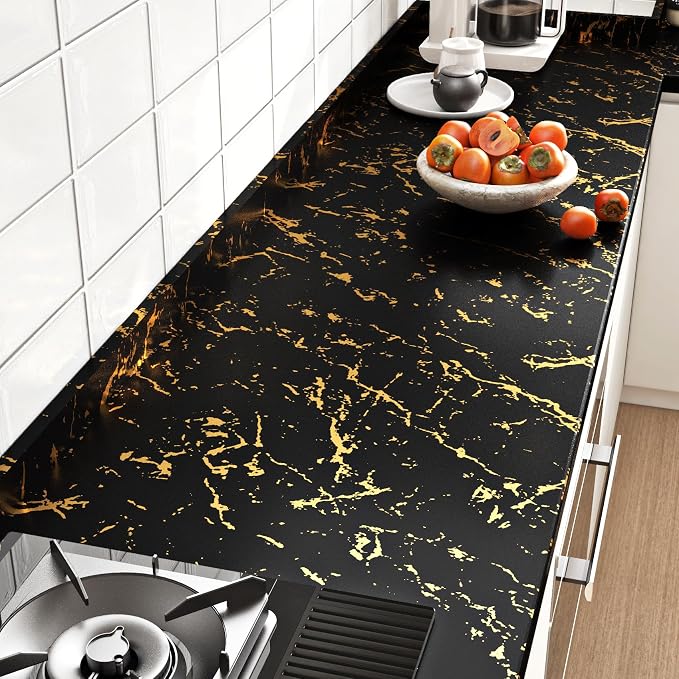 FunStick Thick Black and Gold Marble Contact Paper - Image 2