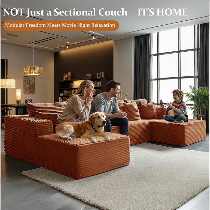 138" Cloud Sectional Couch, Comfort U Shaped Boneless Couch - Image 4
