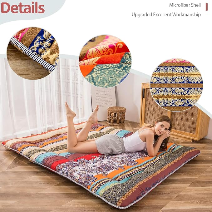 MAXYOYO Bohemian Retro Floor Mattress Vintage Floral Japanese Futon Mattress - Image 8