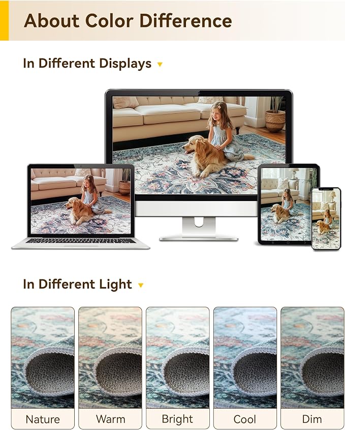 RELEANY Washable Area Rug, Runner 2'x5', Teal Green/White/Navy | Non-Slip - Image 8