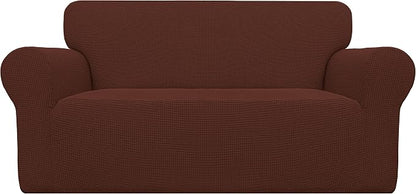 Easy-Going Stretch Oversized Loveseat Couch Covers Washable Coffee | 1-Piece by Easy-Going