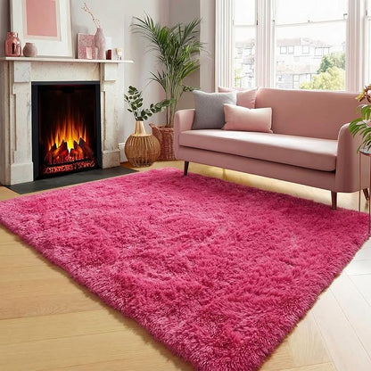 Hot Pink Rugs for Living Room Bedroom, Fluffy 5x8 Bedside Area Rug, Soft Plush - Image 4
