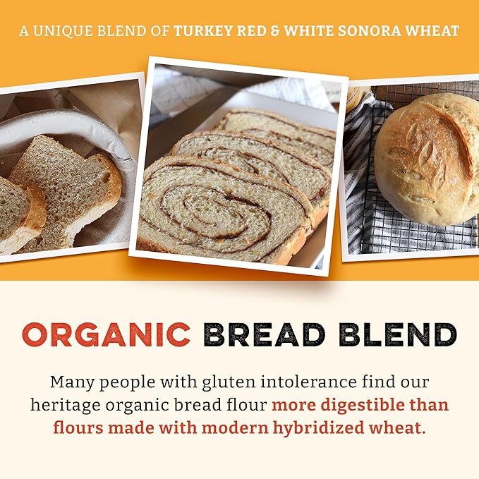 Sunrise Flour Mill Heritage Organic Bread Flour Blend - 25 lbs | Organic Unbleached Bread Flour Easy to Digest with Less Bloating | High Protein, Superior Baking | Smooth, Nutty Flavor