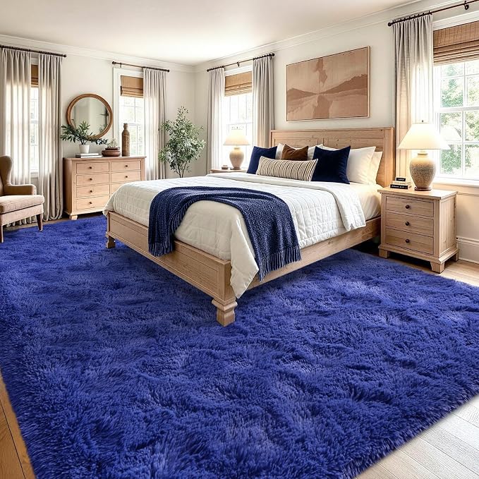 Noahas 8x10 Extra Large Royal Blue Fluffy Area Rug Non-Slip - Image 4