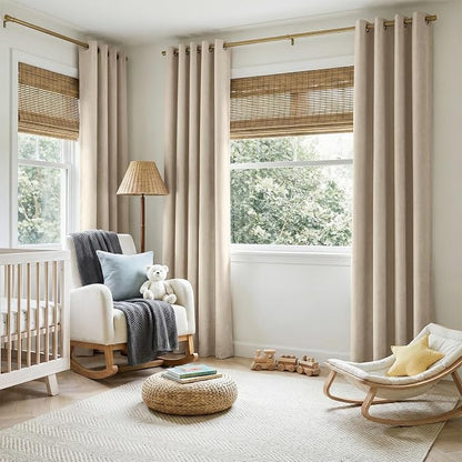 100% Blackout Linen Textured Curtains 96 Inch Long, Natural Flax | 100% - Image 5