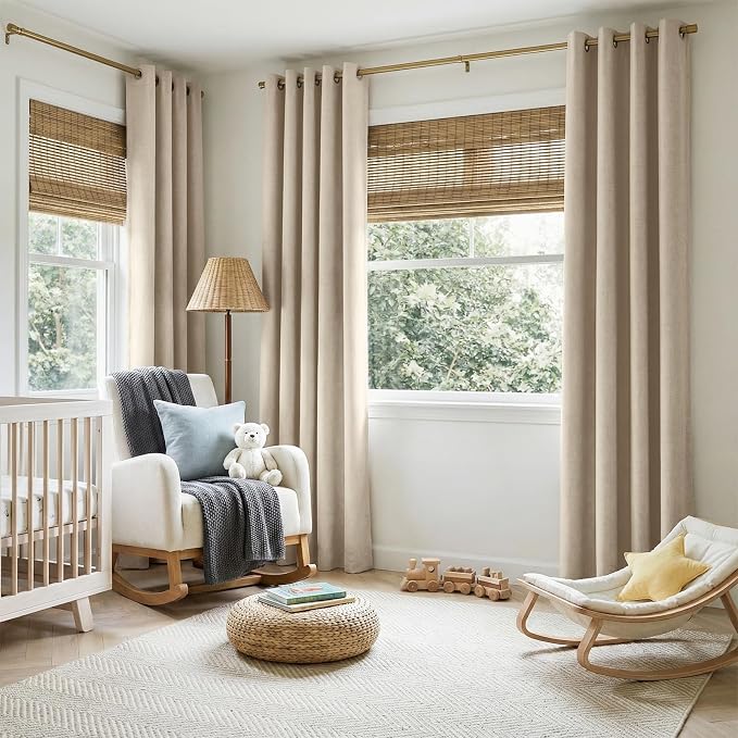 100% Blackout Linen Textured Curtains 63 Inch Long, Natural Flax | 100% - Image 5