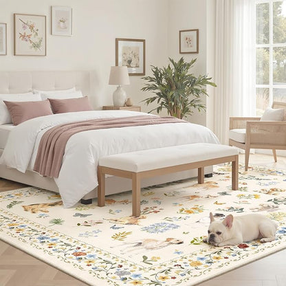 Soalmost Dog 6x9 Area Rugs for Living Room, Washable Animal Soft Rug Beige | - Image 3
