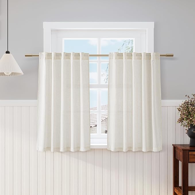 Natural Semi Sheer Kitchen Curtains 36 Inch Length 2 Panel Set Back Tab Pocket by Nanspring