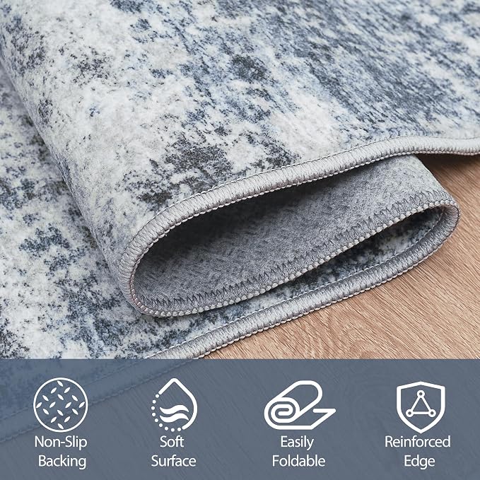 5x7 Area Rugs for Living Room Washable Bedroom Dining Room Blue Grey | Modern - Image 4
