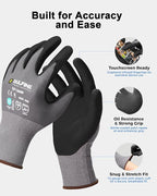 DULFINE Safety Work Gloves MicroFoam Nitrile Coated-3 Pairs Pack,Seamless Knit Nylon Glove with Black Micro-Foam Nitrile Grip,Ideal for General Purpose,Automotive,Home Improvement,Painting(Large)