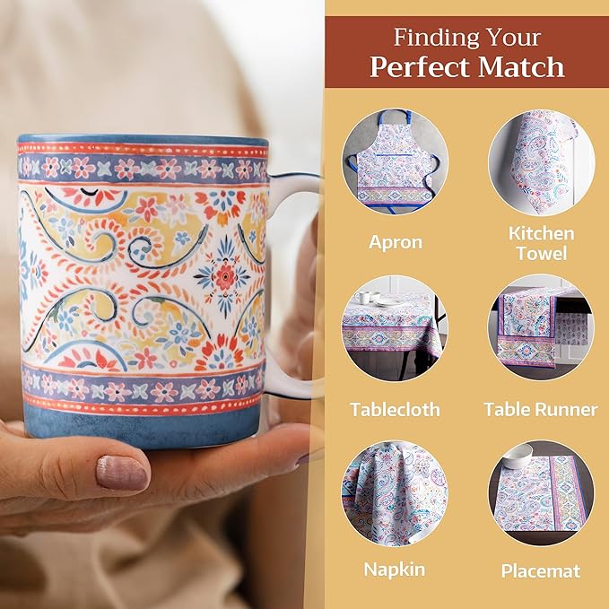 Maison d' Hermine Coffee Mug with Handles Fine Bone China Mugs Pack of Two Tea Cups for Hot Beverages Cappuccino Latte Home Restaurant Office Perfect for Gift (Indian Floral, 15 Ounce)