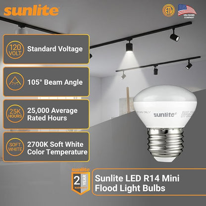 Sunlite LED R14 Mini Flood Light Bulbs, 4 Watts, 250 Lumens, Medium Base - Image 2