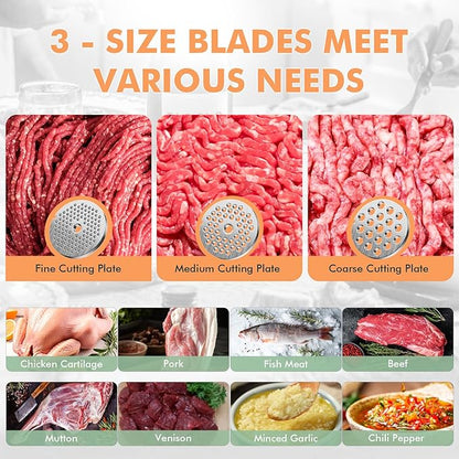 #8 Meat Grinder, [3200W Max] Electric Heavy Duty Sausage Stuff with 2 Stainless Steel Blades and 3 Grinding Plates, Sausage Tube & Kibbe Kit, for Commercial & Home Use
