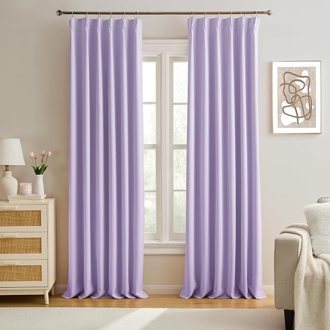 Custom Pleated Curtains Lilac Color, Heat Blocking Window Treatment by KEQIAOSUOCAI