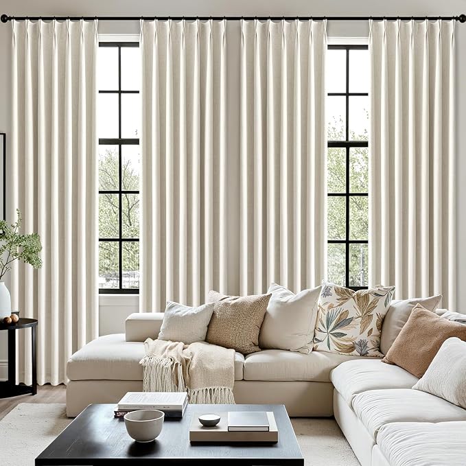 MIULEE Natural Pinch Pleated 100% Blackout Linen Curtains 40x96 Inches | Room - Image 7