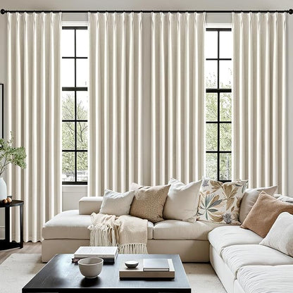 MIULEE Natural Pinch Pleated 100% Blackout Linen Curtains 40x96 Inches | Room - Image 7