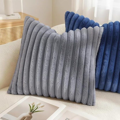 decorUhome Fall Faux Fur Throw Pillow Covers 24x24 Set of 2 Grey | Decorative - Image 4