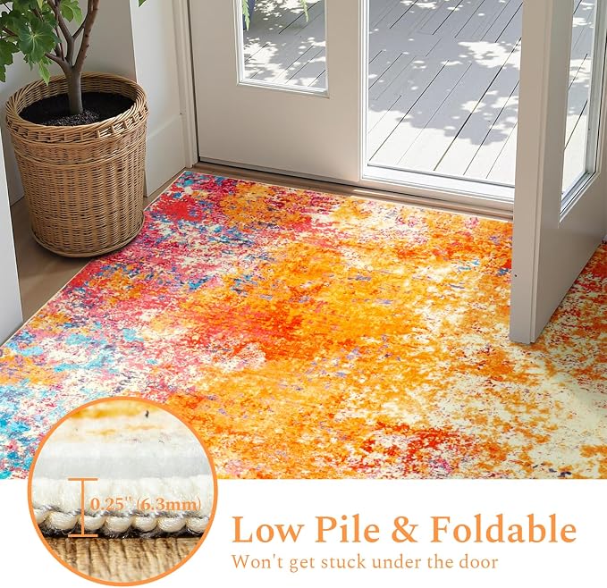 Rugflix 2x6 Runner Rug for Hallway, Washable Colorful Rainbow Runners | Machine - Image 6