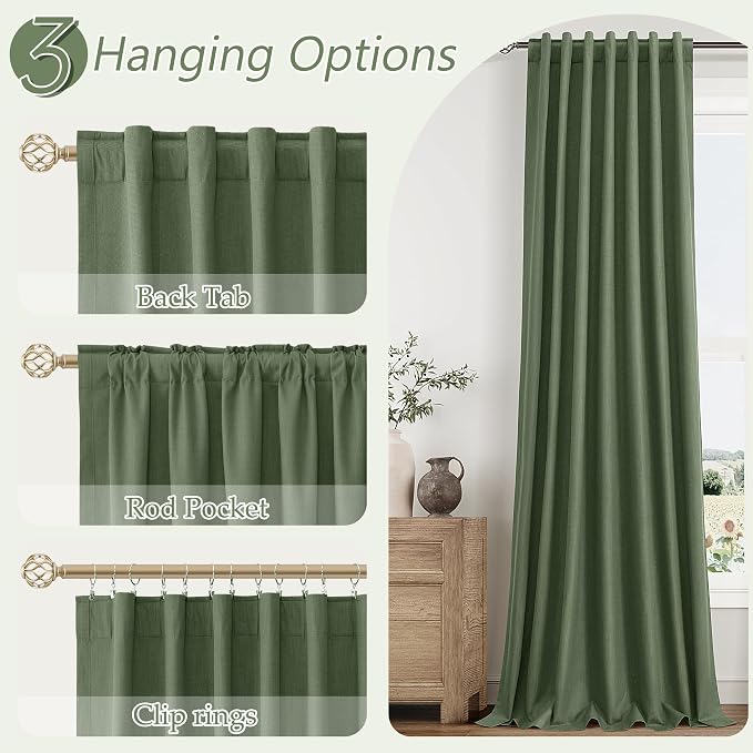 Olive Green 100% Blackout Curtains 102 Inch Length 2 Panels Set - Image 6