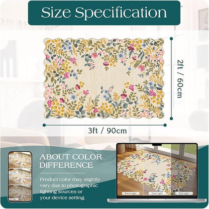 Front Door Mat Outside Entrance 2x3 Beige Colorful Floral Entry Rug | Non-Slip - Image 2
